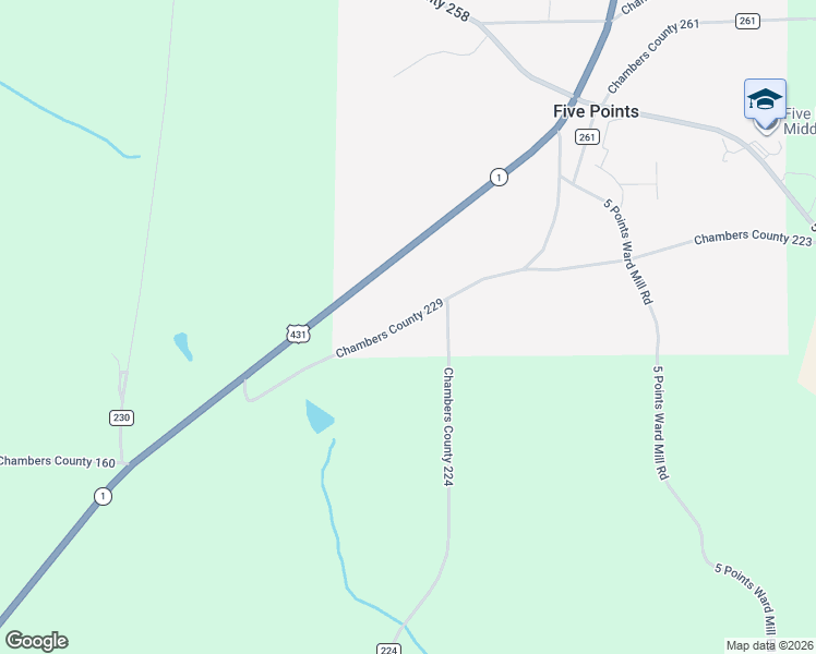 map of restaurants, bars, coffee shops, grocery stores, and more near 1343 County Road 229 in Five Points