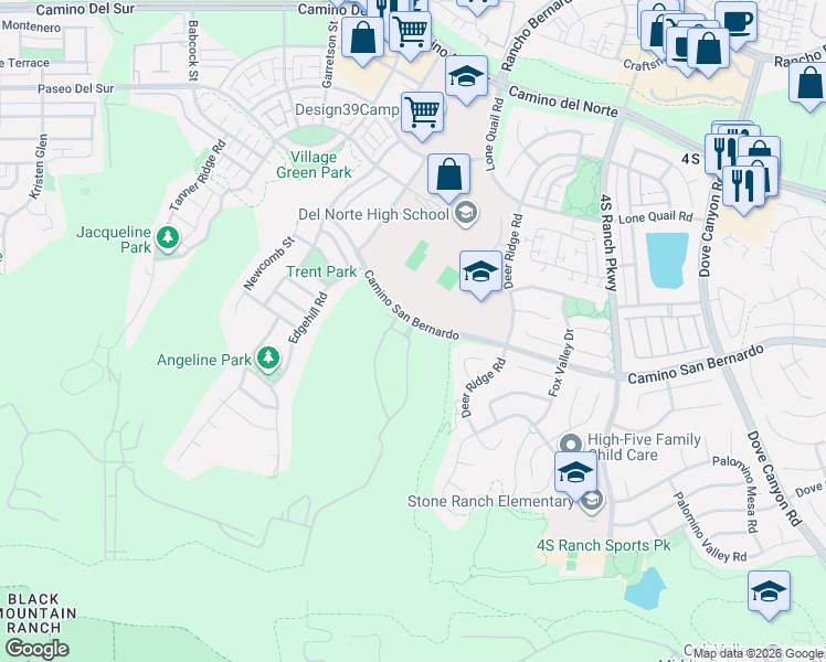 map of restaurants, bars, coffee shops, grocery stores, and more near 16447 Veridian Circle in San Diego