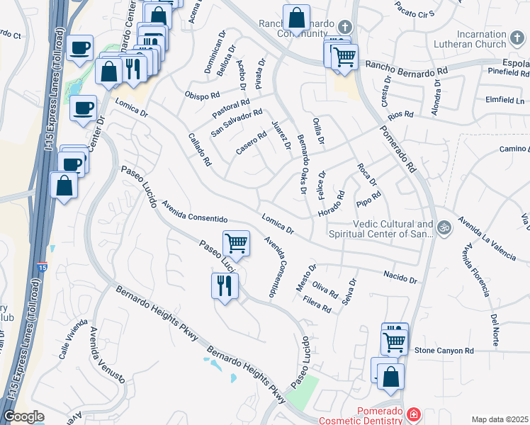 map of restaurants, bars, coffee shops, grocery stores, and more near 12208 Lomica Drive in San Diego