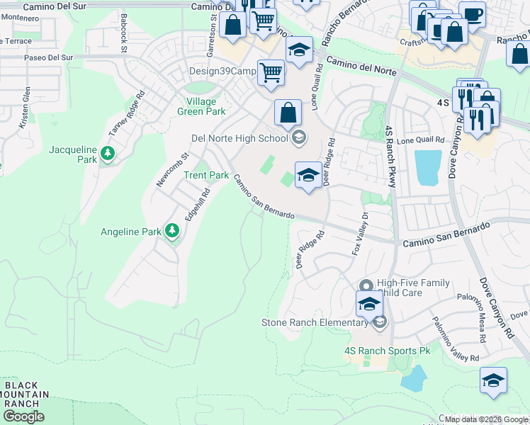 map of restaurants, bars, coffee shops, grocery stores, and more near 16447 Veridian Circle in San Diego