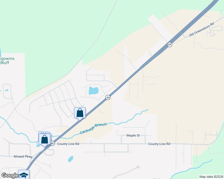 map of restaurants, bars, coffee shops, grocery stores, and more near 16412 Waterbury Lane in Moundville