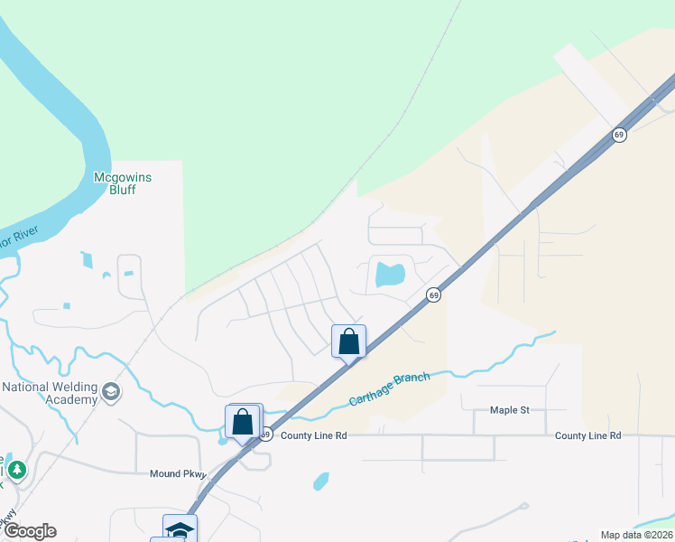 map of restaurants, bars, coffee shops, grocery stores, and more near 16401 Pottery Lane in Moundville