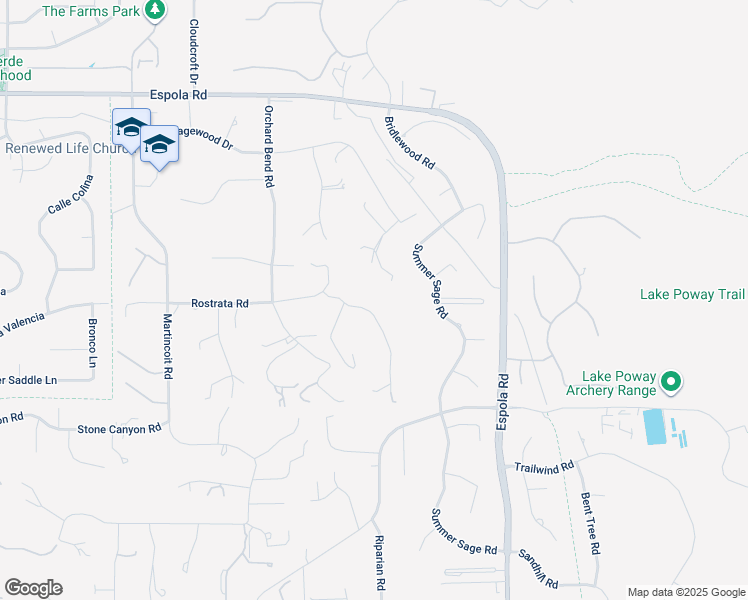 map of restaurants, bars, coffee shops, grocery stores, and more near 16285 Oak Creek Trail in Poway