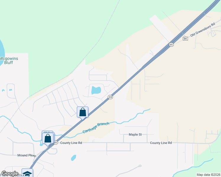 map of restaurants, bars, coffee shops, grocery stores, and more near 16397 Waterbury Drive in Moundville