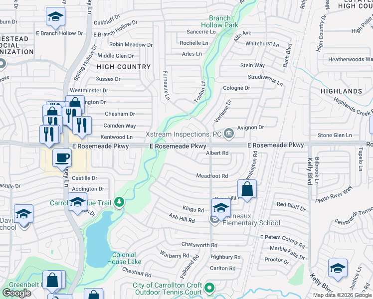map of restaurants, bars, coffee shops, grocery stores, and more near 1922 Avignon Court in Carrollton