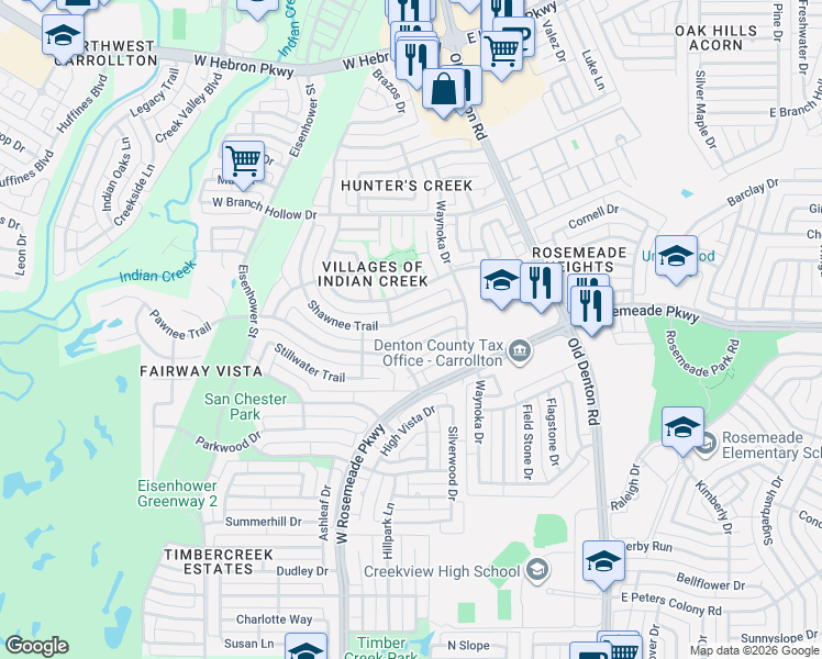 map of restaurants, bars, coffee shops, grocery stores, and more near 1121 Seminole Trail in Carrollton