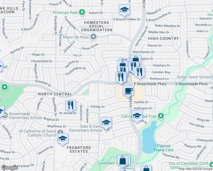 map of restaurants, bars, coffee shops, grocery stores, and more near 3702 Cemetery Hill Road in Carrollton