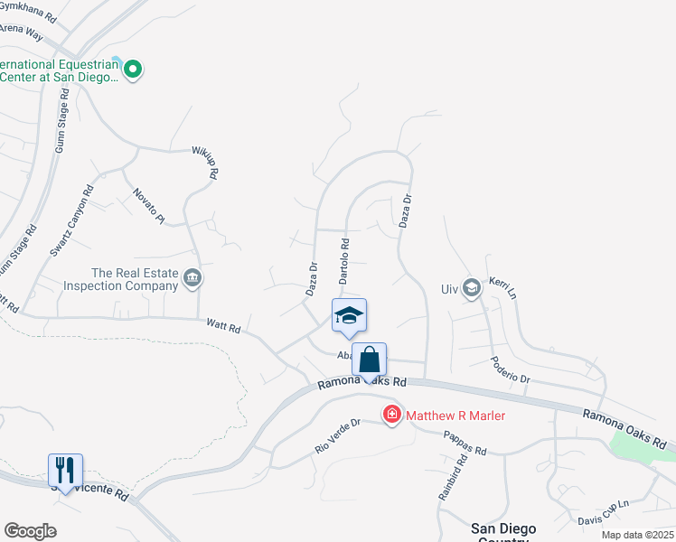 map of restaurants, bars, coffee shops, grocery stores, and more near 16320 Dartolo Road in Ramona