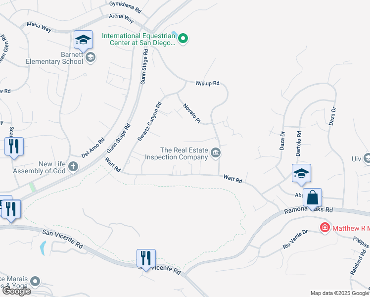 map of restaurants, bars, coffee shops, grocery stores, and more near 24540 Tesoro Way in Ramona
