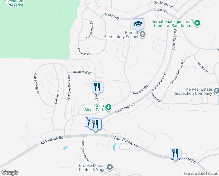 map of restaurants, bars, coffee shops, grocery stores, and more near 23637 Barrego Way in Ramona