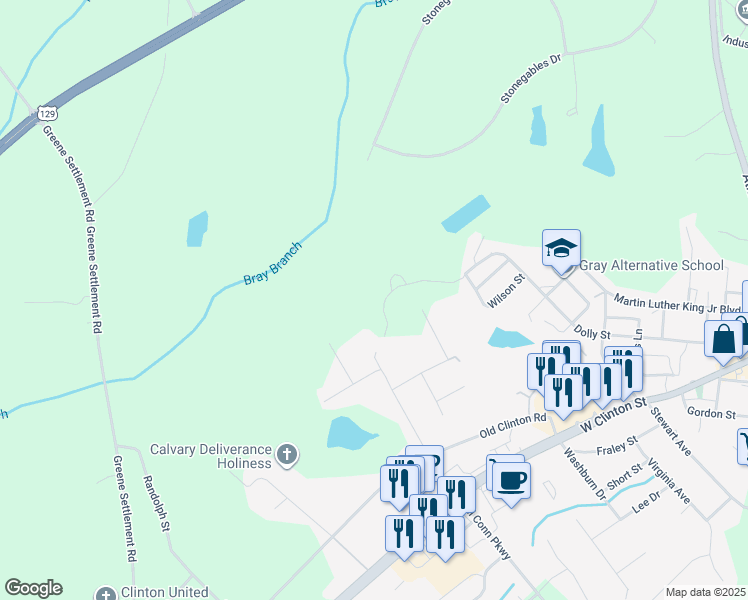 map of restaurants, bars, coffee shops, grocery stores, and more near 314 Dolly Street in Gray