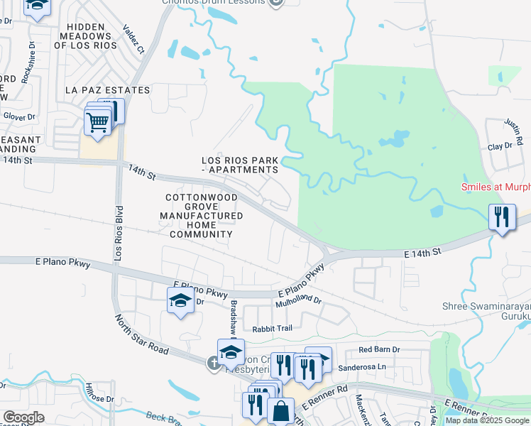 map of restaurants, bars, coffee shops, grocery stores, and more near 4714 14th Street in Plano