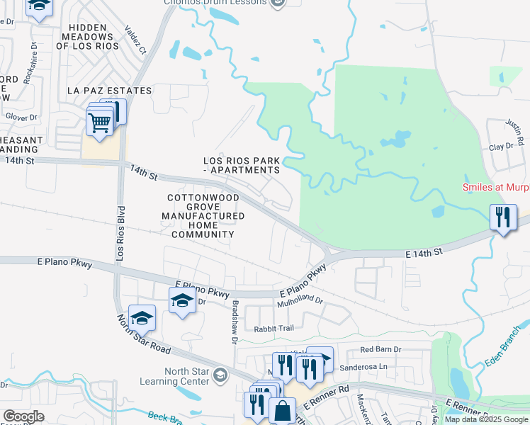 map of restaurants, bars, coffee shops, grocery stores, and more near 4708 14th Street in Plano