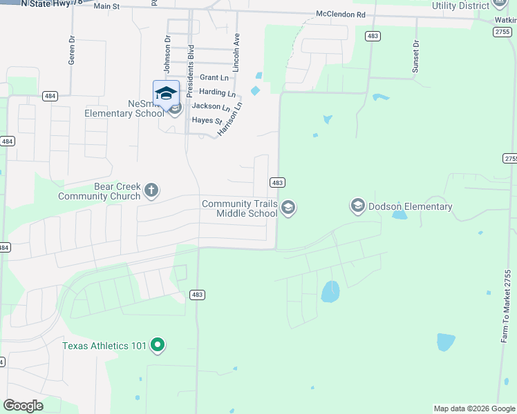 map of restaurants, bars, coffee shops, grocery stores, and more near 10122-11272 County Road 483 in Lavon