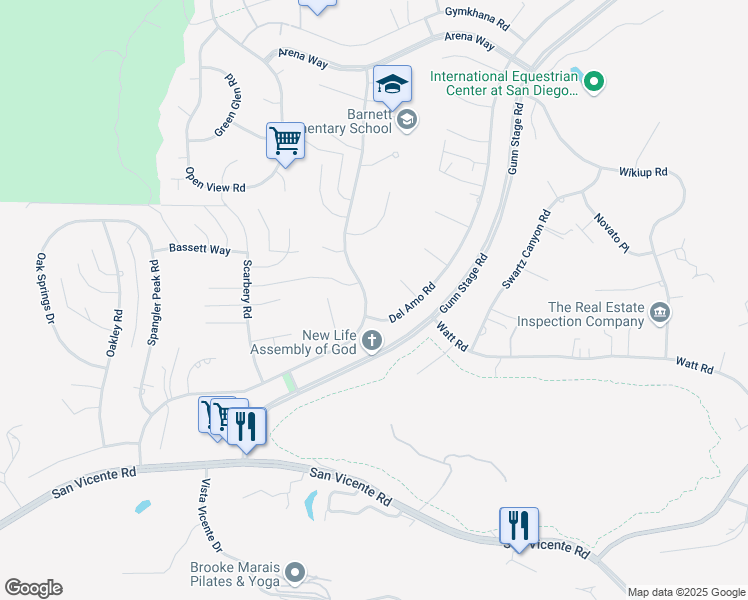 map of restaurants, bars, coffee shops, grocery stores, and more near 16311 Arena Drive in Ramona