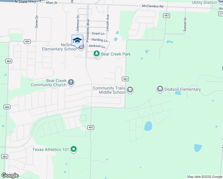 map of restaurants, bars, coffee shops, grocery stores, and more near 10122-11272 County Road 483 in Lavon