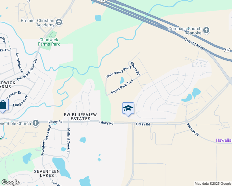 map of restaurants, bars, coffee shops, grocery stores, and more near 981 Myers Park Trail in Roanoke