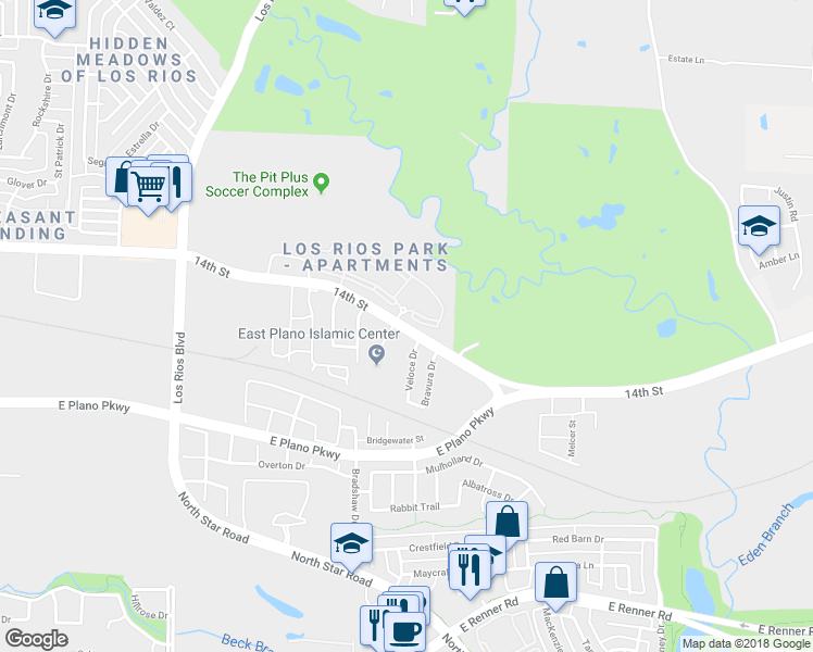 map of restaurants, bars, coffee shops, grocery stores, and more near 4715 14th Street in Plano