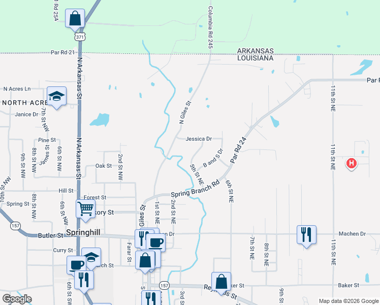 map of restaurants, bars, coffee shops, grocery stores, and more near 716 5th Street Northeast in Springhill