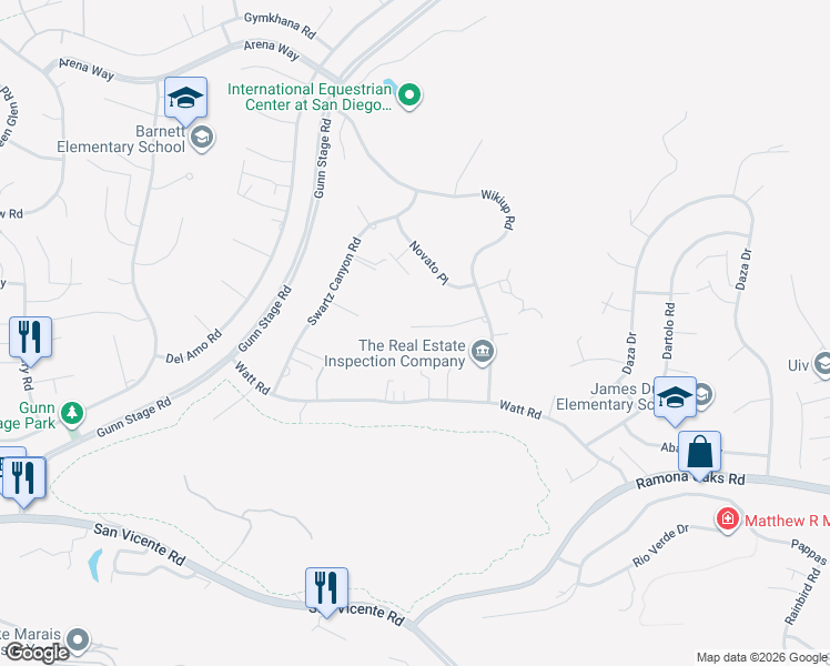 map of restaurants, bars, coffee shops, grocery stores, and more near 24513 Tesoro Way in Ramona