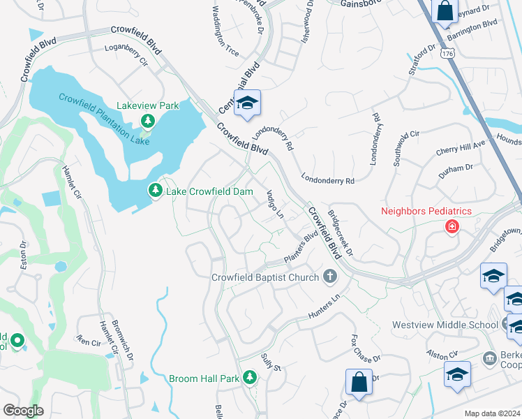 map of restaurants, bars, coffee shops, grocery stores, and more near 105 Mallory Drive in Goose Creek