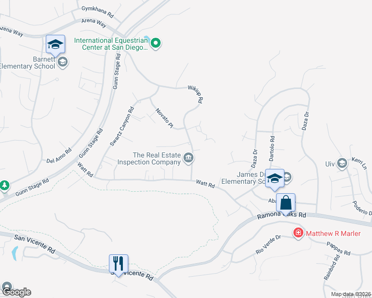 map of restaurants, bars, coffee shops, grocery stores, and more near 24542 Tesoro Way in Ramona