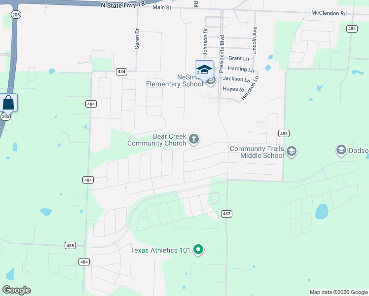 map of restaurants, bars, coffee shops, grocery stores, and more near 17 Mustang Court in Lavon