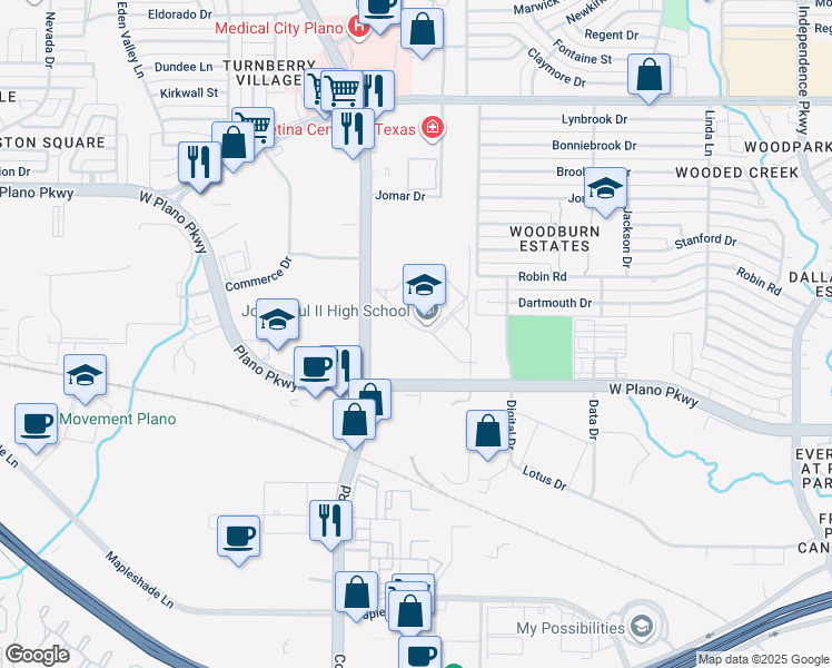 map of restaurants, bars, coffee shops, grocery stores, and more near 900 Coit Road in Plano