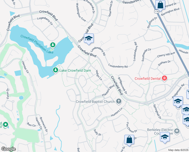 map of restaurants, bars, coffee shops, grocery stores, and more near 103 Mallory Drive in Goose Creek