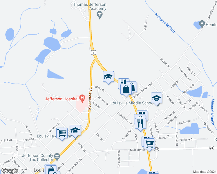 map of restaurants, bars, coffee shops, grocery stores, and more near 310 U.S. 1 in Louisville