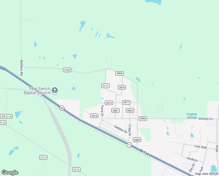 map of restaurants, bars, coffee shops, grocery stores, and more near 144 County Road 2111 in Hughes Springs