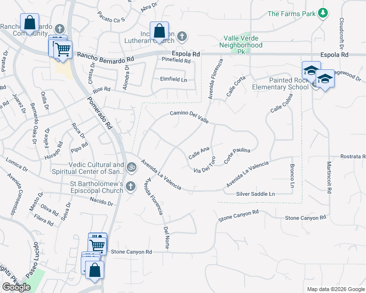 map of restaurants, bars, coffee shops, grocery stores, and more near 12926 Via Del Toro in Poway