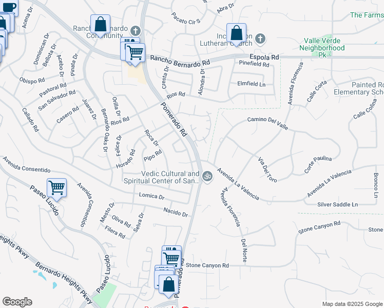 map of restaurants, bars, coffee shops, grocery stores, and more near 16377 Gabarda Road in San Diego