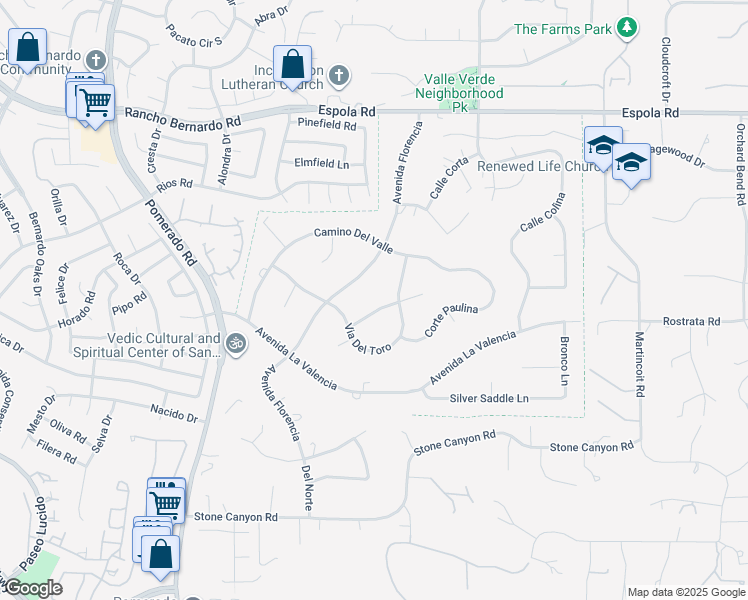 map of restaurants, bars, coffee shops, grocery stores, and more near 16414 Calle Ana in Poway