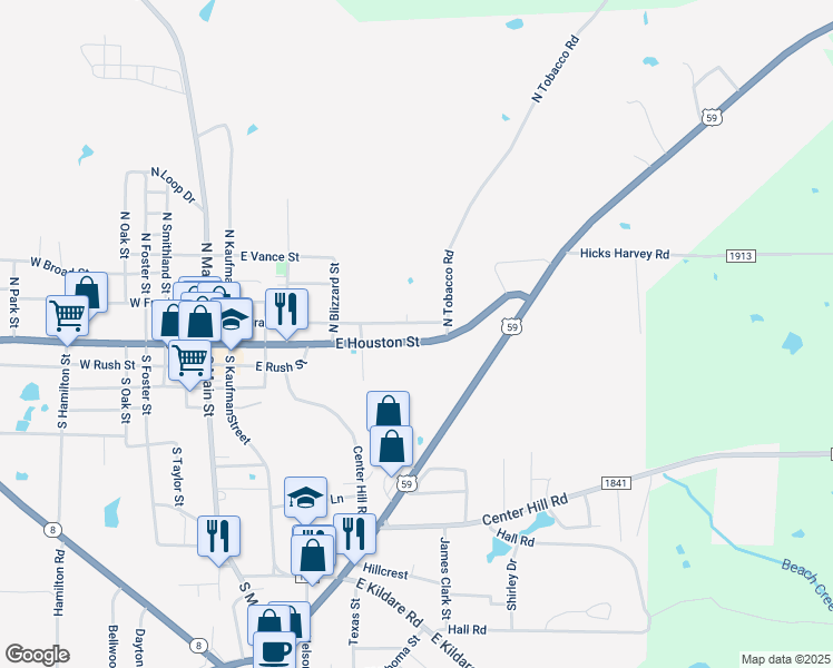 map of restaurants, bars, coffee shops, grocery stores, and more near 703 East Houston Street in Linden