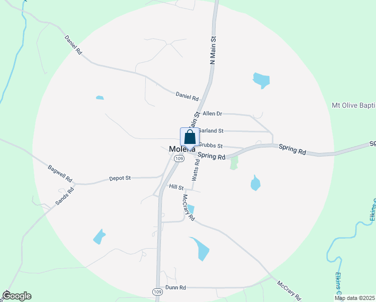 map of restaurants, bars, coffee shops, grocery stores, and more near 0 Georgia 109 in Molena