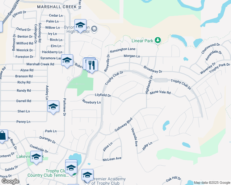 map of restaurants, bars, coffee shops, grocery stores, and more near 2502 Strathfield Ln in Roanoke