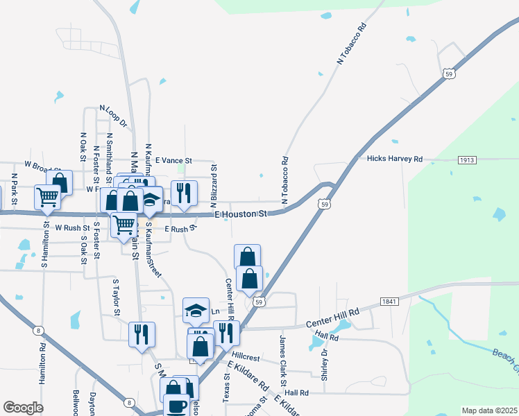 map of restaurants, bars, coffee shops, grocery stores, and more near 703 East Houston Street in Linden