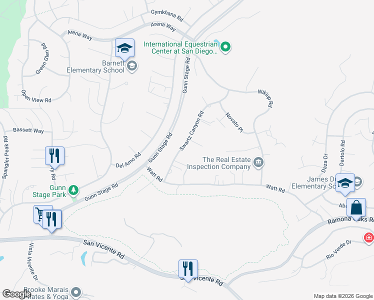 map of restaurants, bars, coffee shops, grocery stores, and more near 16301 Swartz Canyon Road in Ramona
