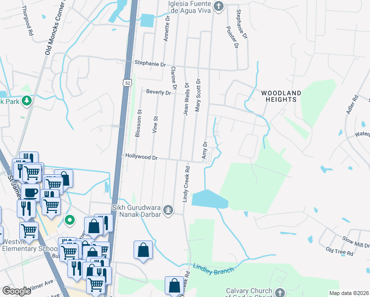 map of restaurants, bars, coffee shops, grocery stores, and more near 206 Jean Wells Drive in Goose Creek