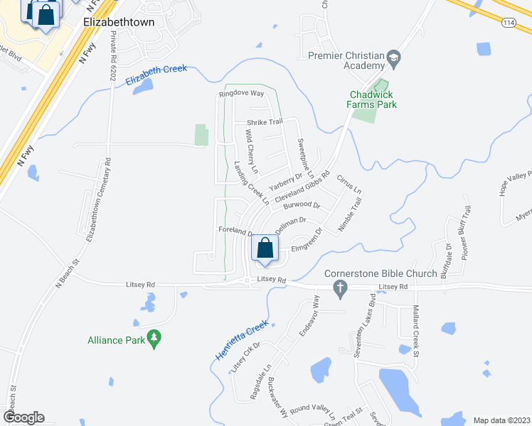 map of restaurants, bars, coffee shops, grocery stores, and more near 15469 Landing Creek Lane in Roanoke