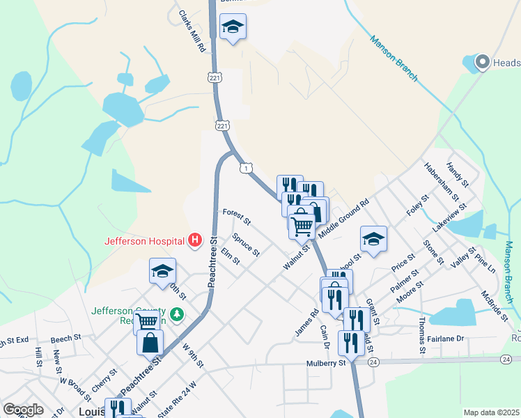 map of restaurants, bars, coffee shops, grocery stores, and more near 310 U.S. 1 in Louisville