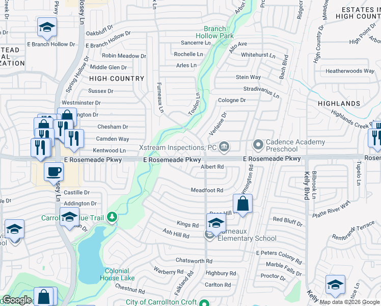 map of restaurants, bars, coffee shops, grocery stores, and more near 1922 Avignon Court in Carrollton