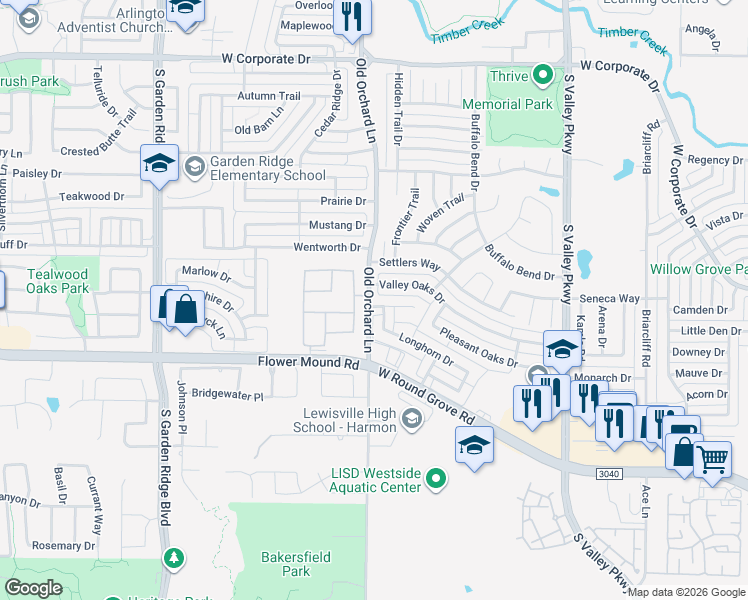 map of restaurants, bars, coffee shops, grocery stores, and more near 1237 Marina Court in Lewisville