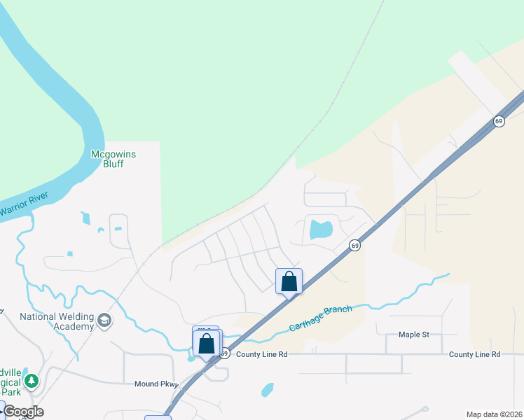 map of restaurants, bars, coffee shops, grocery stores, and more near 16362 Pottery Lane in Moundville