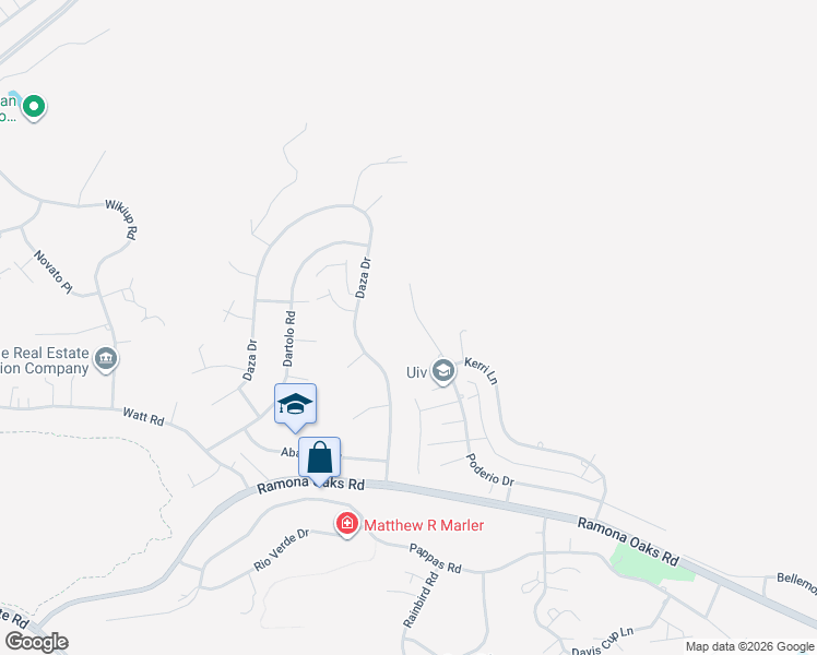 map of restaurants, bars, coffee shops, grocery stores, and more near 25045 Poderio Drive in Ramona