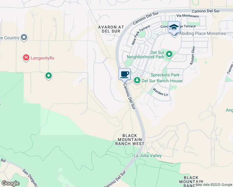 map of restaurants, bars, coffee shops, grocery stores, and more near 15445 Artesian Spring Road in San Diego