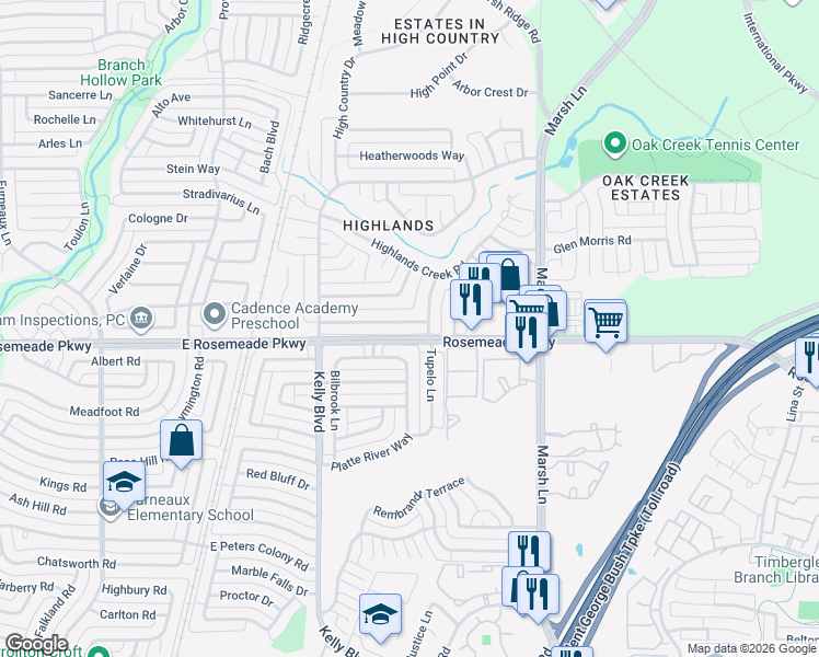 map of restaurants, bars, coffee shops, grocery stores, and more near 2328 Stone Glen Ln in Carrollton