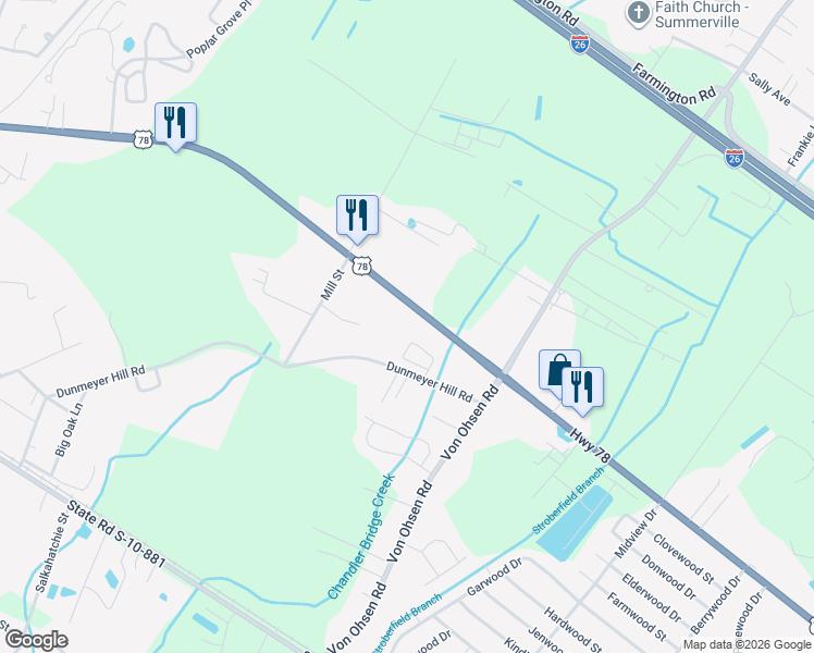 map of restaurants, bars, coffee shops, grocery stores, and more near 10359 U.S. 78 in Summerville
