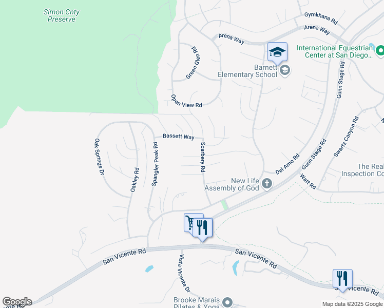 map of restaurants, bars, coffee shops, grocery stores, and more near 23546 Oriente Way in Ramona